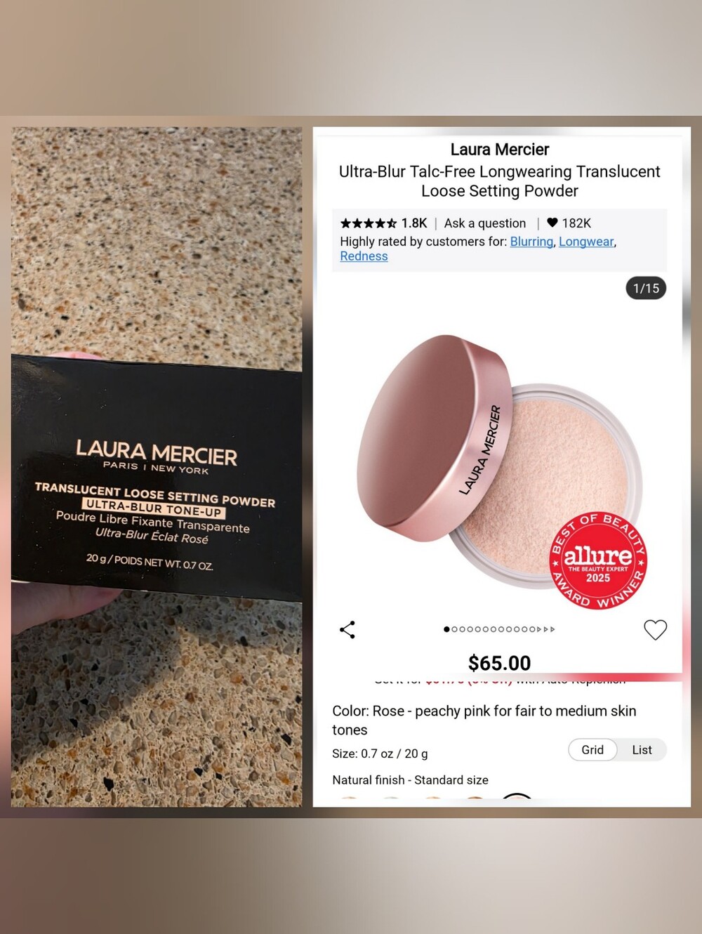 laura mercier Translucent Loose Setting Powder in Rose